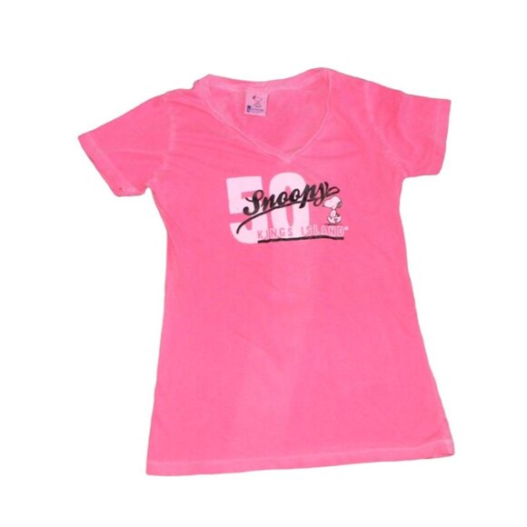 Kings Island Womens V-Neck Peanuts 'Snoopy' T-Shirt-Pink-Size XL-GUC - Picture 1 of 5